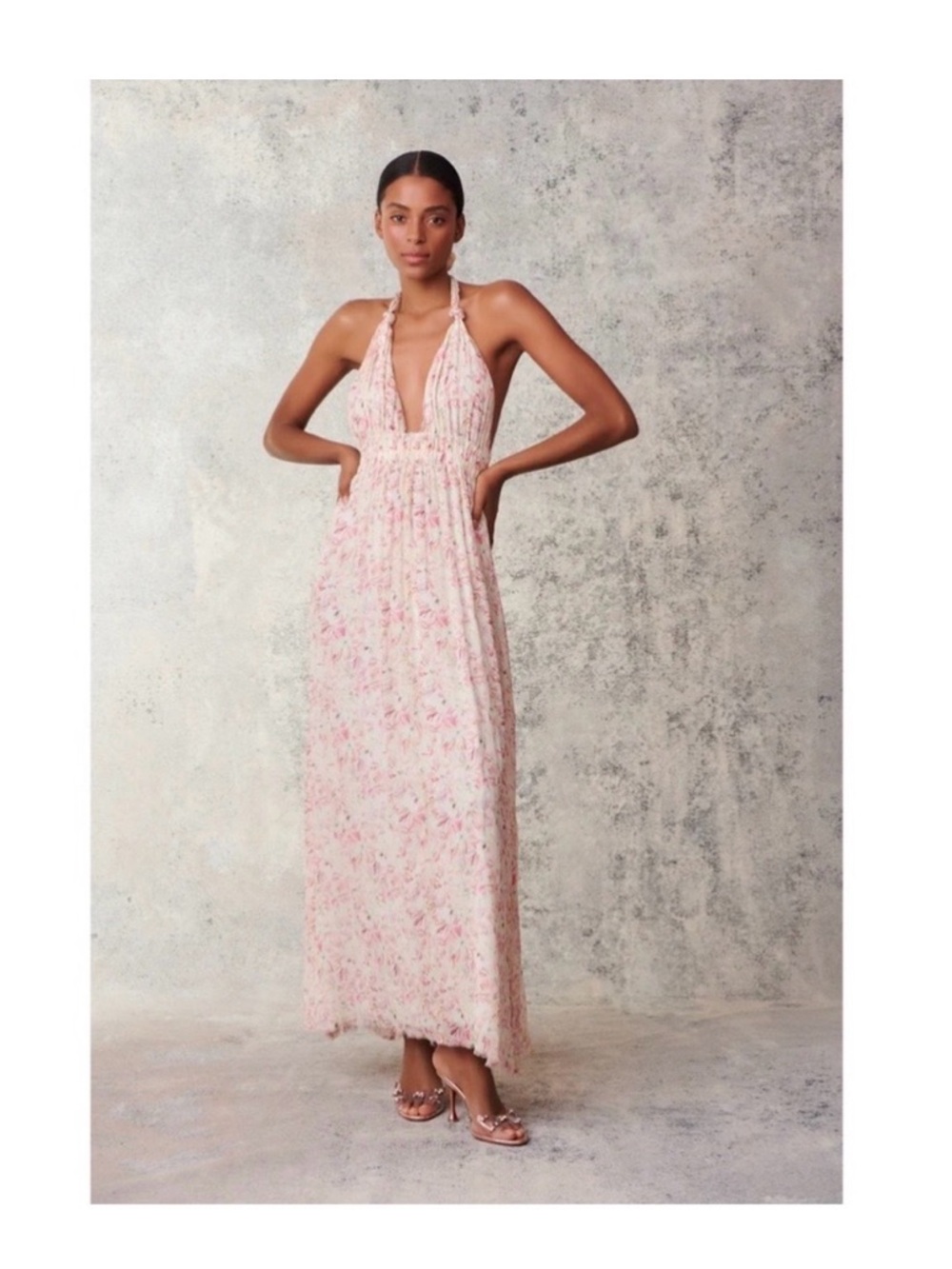 LoveShackFancy Love Dress Garden Blush Floral Halter Maxi Dress